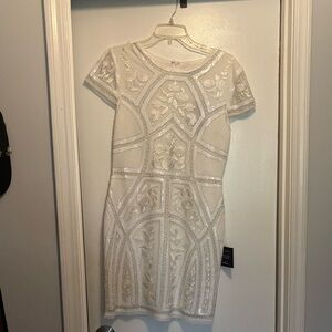 Spread Your Shine White Sequin Embroidered Bodycon Dress
